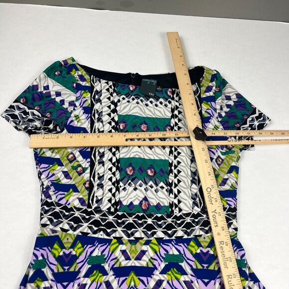 Gabby Skye Geometric Boho Mixed Print Short Sleeve Fit Flare Dress Work Sz 4 - Picture 7 of 11